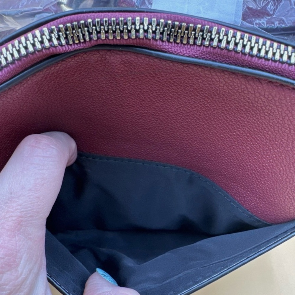 Trina Turk Wine Colored Vegan Leather Crossbody Zippered Purse - Picture 5 of 6